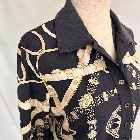 J. McLaughlin Womens Catalina Cloth Top M Equestrian Gold Popover Polo Shirt - Picture 4 of 8